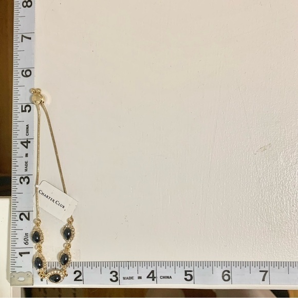 Gold pave and imitation pearl pear shaped halo slider bracelet - Picture 6 of 9